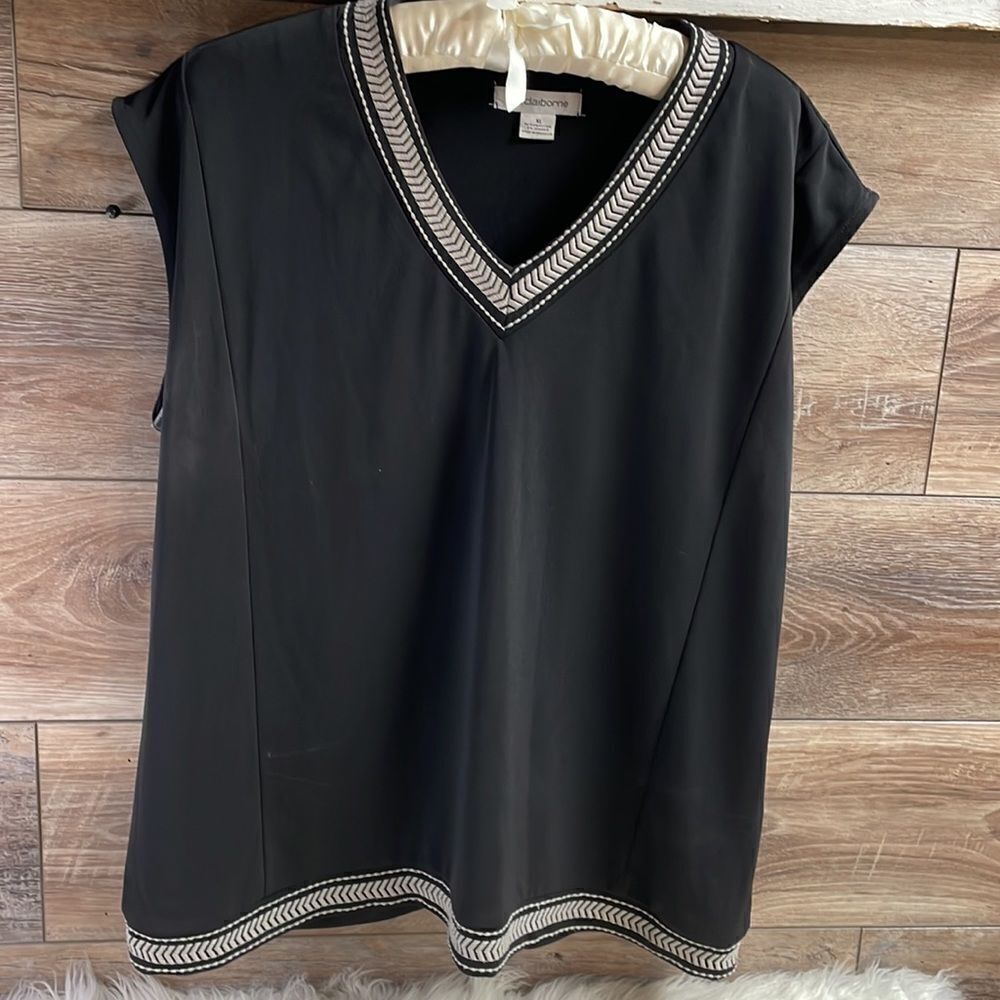 Liz Claiborne Womens Career Sleeveless Black Top Blouse Size XL Black and Taupe